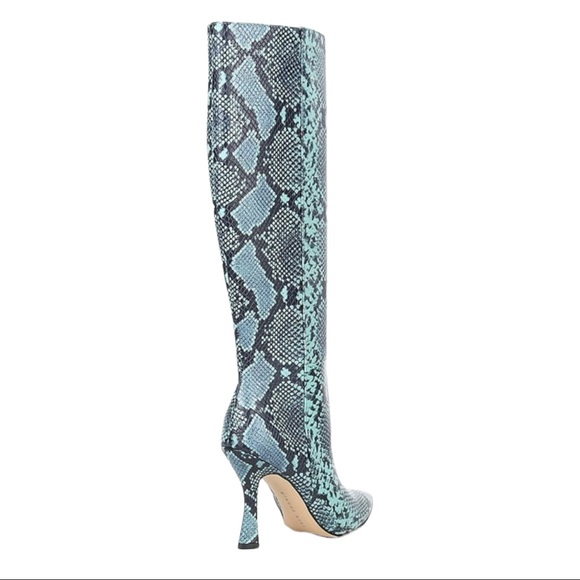Gianni Bini Lennoxe Teal Snake Print Leather Tall Boots - Picture 2 of 8